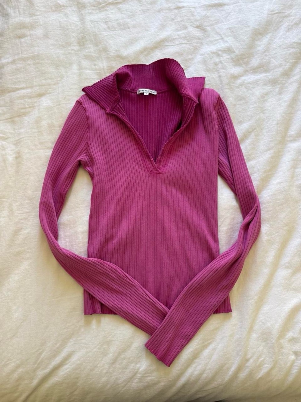Cotton Citizen Ribbed V-Neck Turtleneck in Raspberry